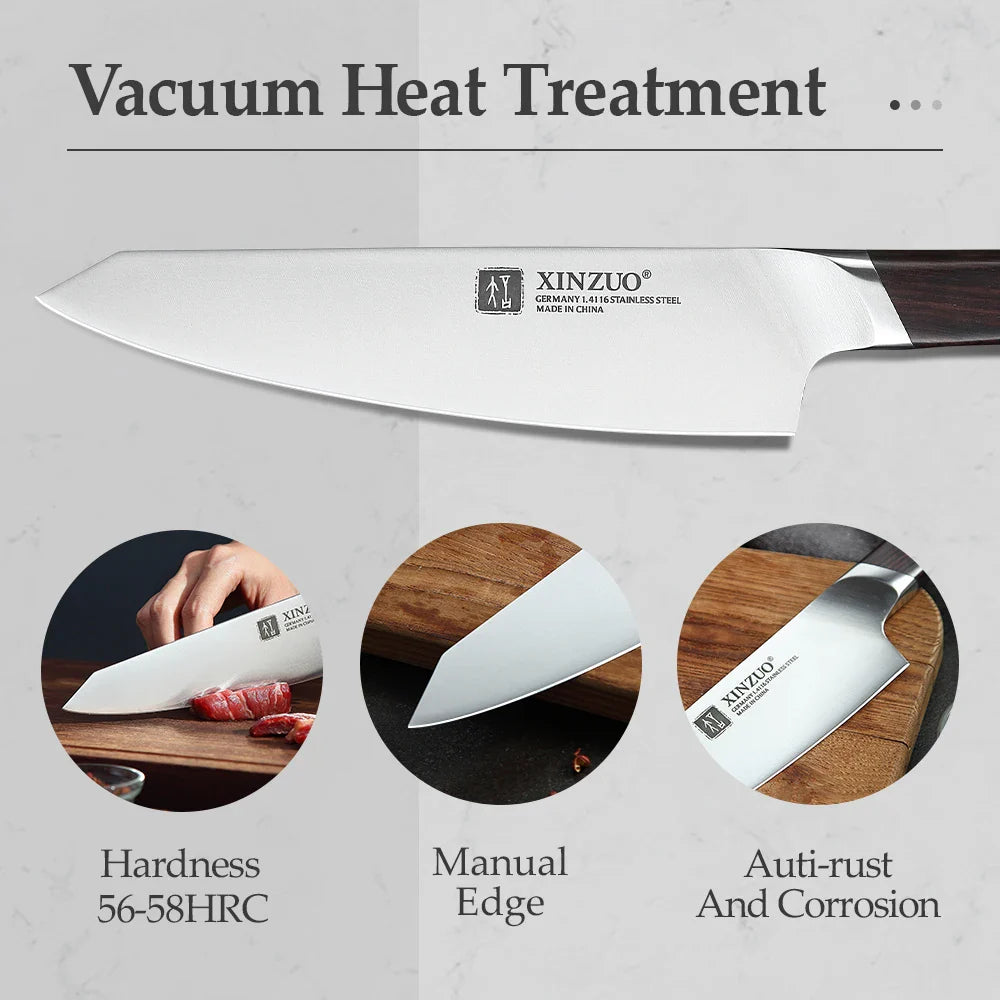 XINZUO 8" Chef Knife DIN 1.4116 Stainless Steel Germany Kitchen Knives Cutting Peeler Vegetable Knife  Ebony Handle Gift Case